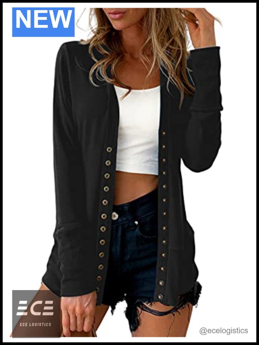 Womens V Neck Button Down Knit Cardigan Lightweight Long Sleeve Sweater